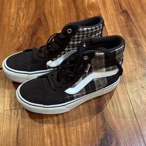 Vans Black and White Plaid High-Top Sneakers